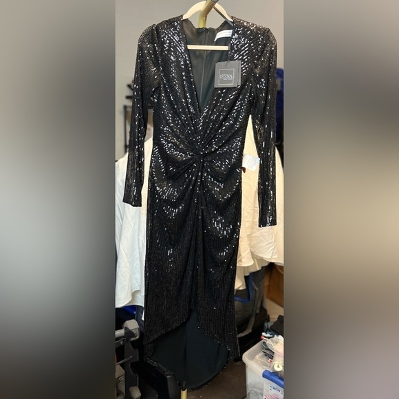 Mac Duggal 26549 Sequined High Low Front Twist Midi Dress - Picture 2 of 10